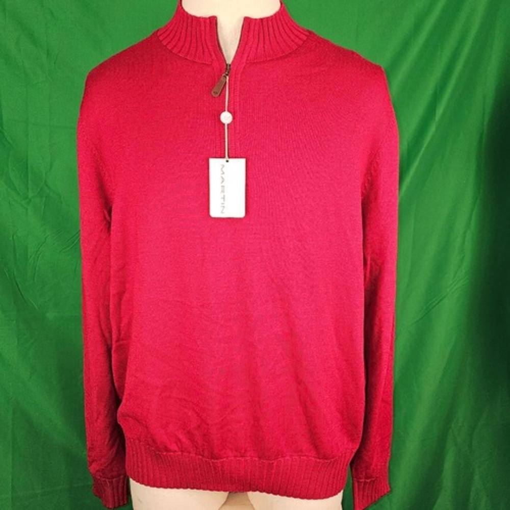 NWT‎ Martin Mens Red Merino 1/4 Zip Embroidered Windsweater XL